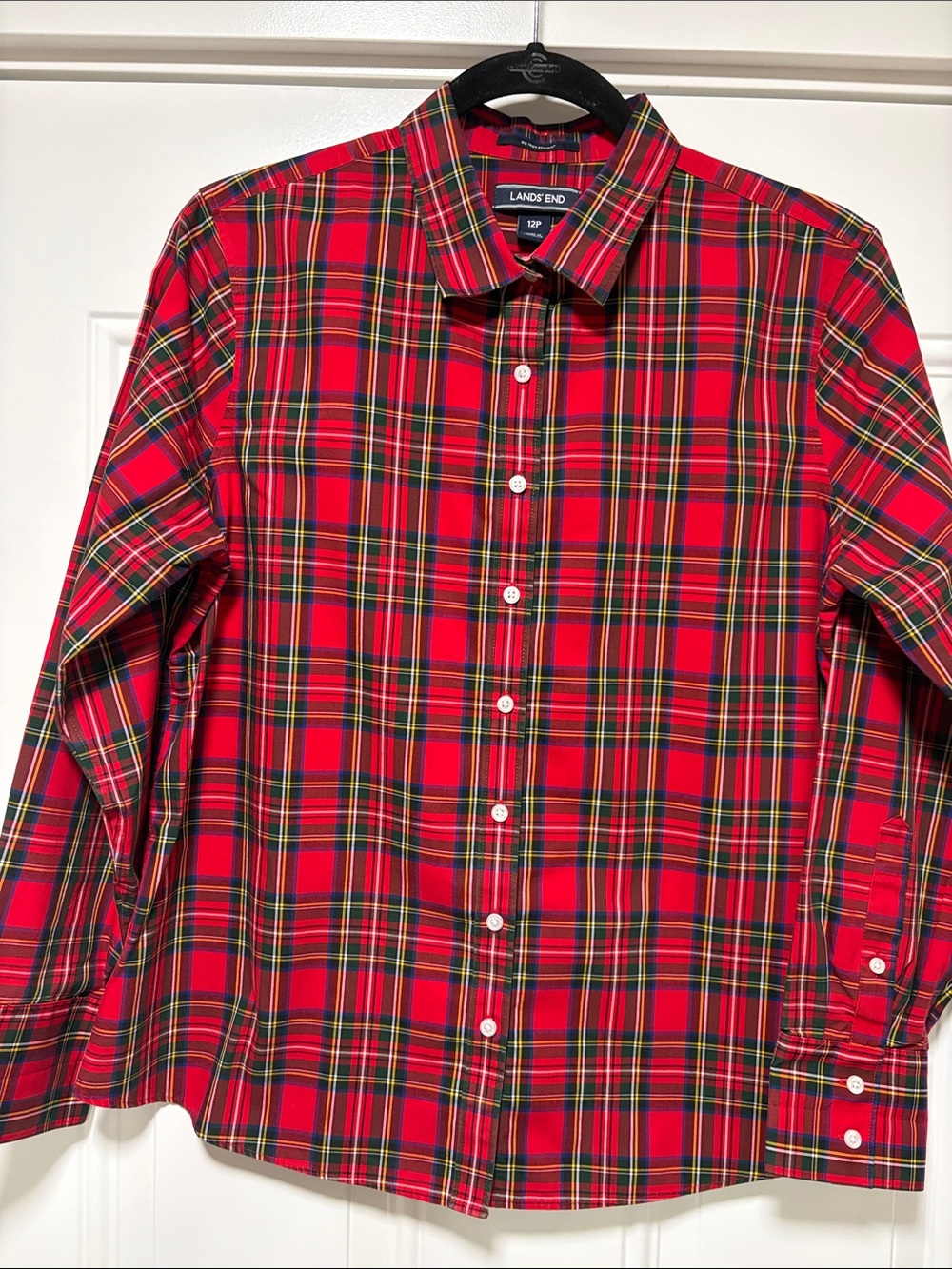 Lands' End No-Iron Tartan Plaid Button Up Shirt | 100% Supima Cotton Sz 12P